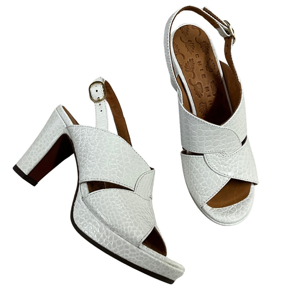 Chie Mihara White Textured Leather Heeled Sandal